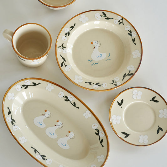 Pretty Floral Ceramic Plates Bowls Set