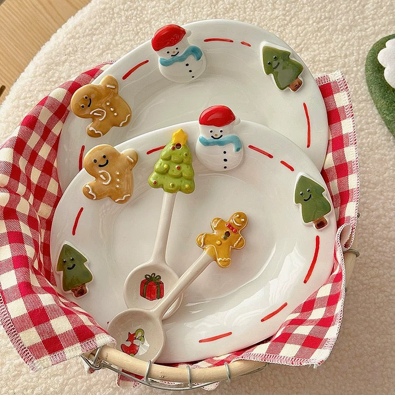 Handpainted Underglazed Ceramic Plate Spoon Christmas Gift