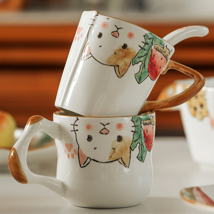 Underglazed Cat-themed Bowls Mugs Set