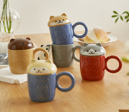 Original Cartoon Ceramic Mugs with Animal Lids - PeauleyHome