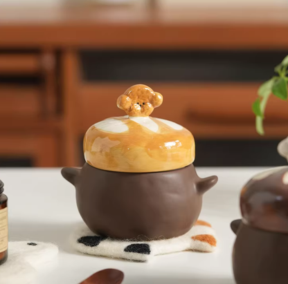 Ceramic Small Moisture-proof  Storage Jars with Doggie Lids