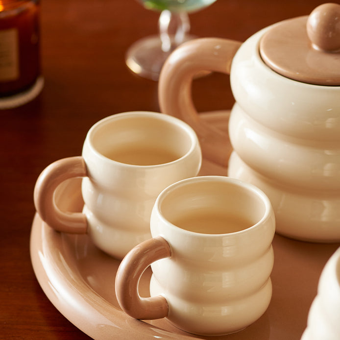 Adorable Ceramic Creamy Style Teapot Mug Set of 6