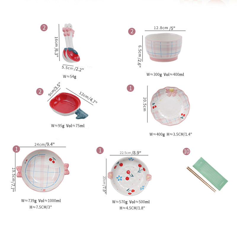 Underglazed Ceramic Rice Bowls Plates Spoon Set