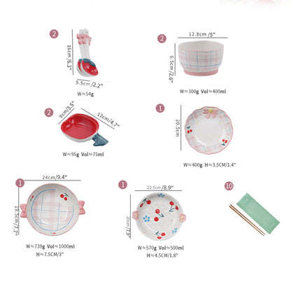 Underglazed Ceramic Rice Bowls Plates Spoon Set