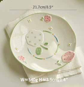 Adorable Floral Ceramic Bowls Plates Spoons Set - PeauleyHome