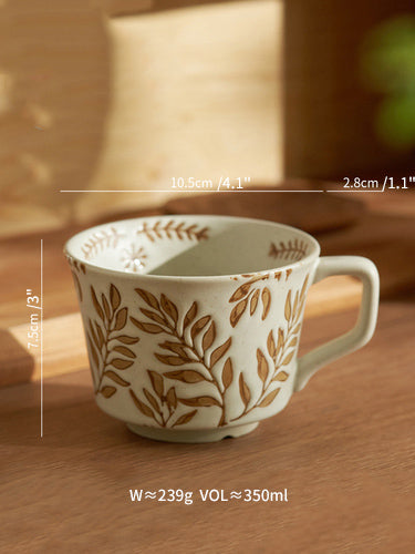 Engraved Floral Vintage Ceramic Coffee Mug - PeauleyHome