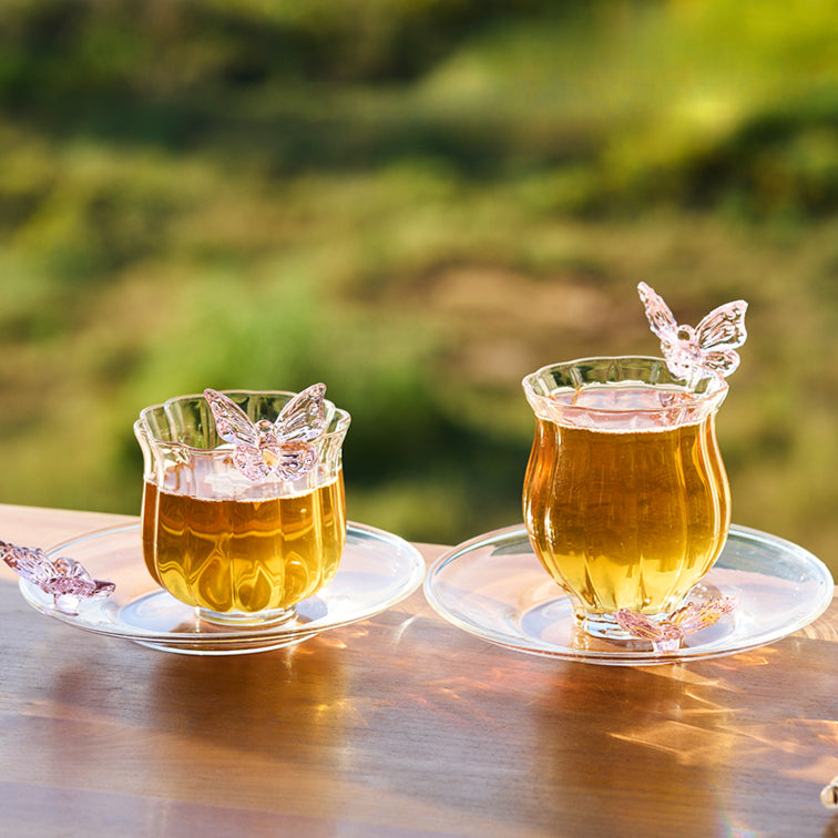 Exquisite Butterfly Wine Glass with Saucer Set of 2 for Women