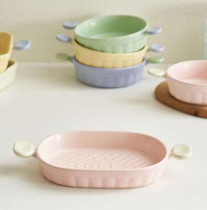 Macaroon Color Deep Plates with Two Handles - PeauleyHome