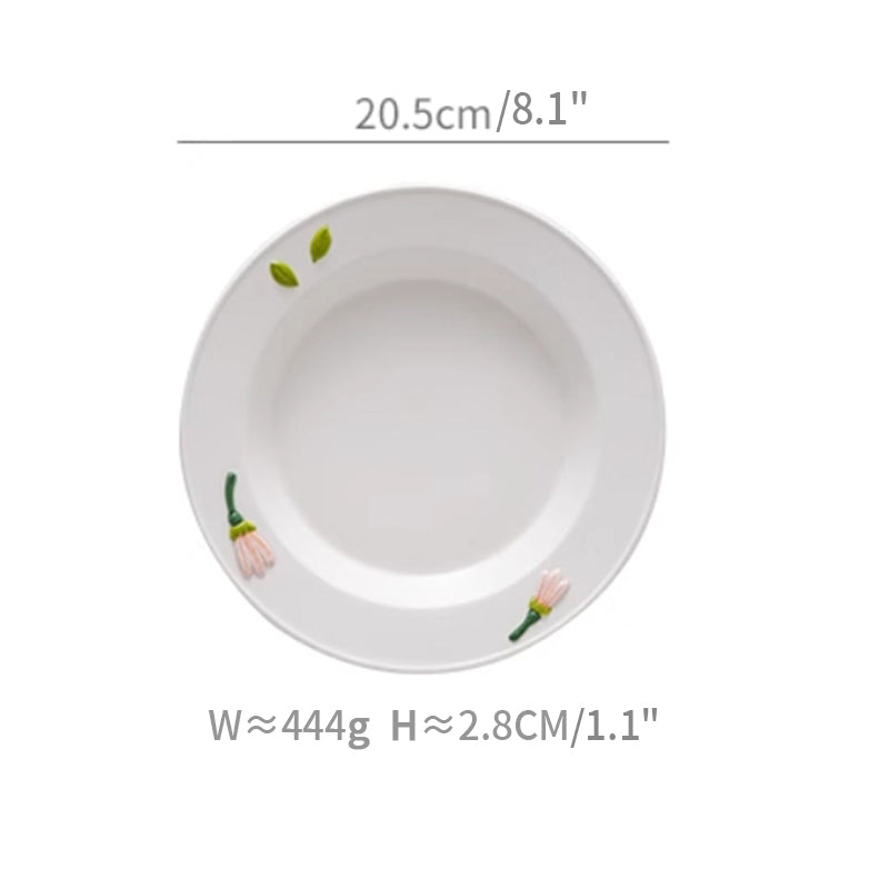 Floral Underglazed Ceramic Rice Bowls Plates Set