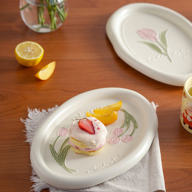 Beautiful Tulips-themed Ceramic Ceremonial Breakfast Plates