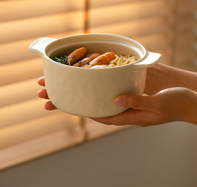 Ceramic Bowls Noodle Pots with Cartoon Lids and Handles - PeauleyHome