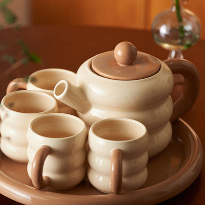 Adorable Ceramic Creamy Style Teapot Mug Set of 6