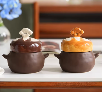 Ceramic Small Moisture-proof  Storage Jars with Doggie Lids