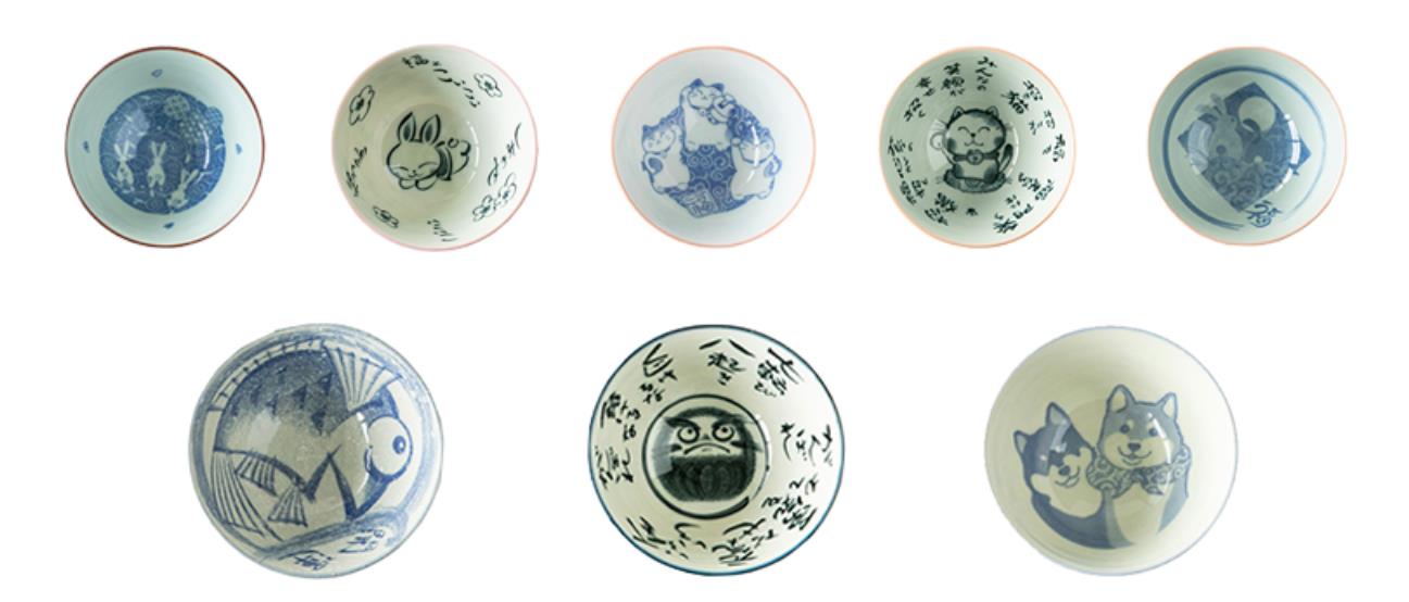 Japan Made Prosperity Animals Ceramic Rice Bowls