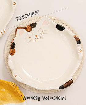 Lovely Cartoon Kitty Ceramic Bowls Plates Set - PeauleyHome