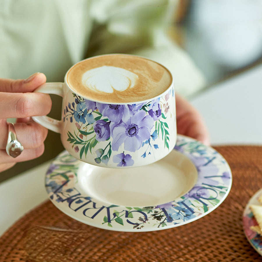 Delicate Floral Ceramic Coffee Mug Set