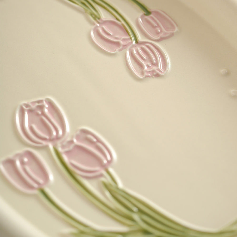 Beautiful Tulips-themed Ceramic Ceremonial Breakfast Plates