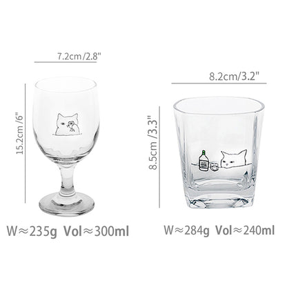 Cat Theme Glass Goblet for Juice or Wine