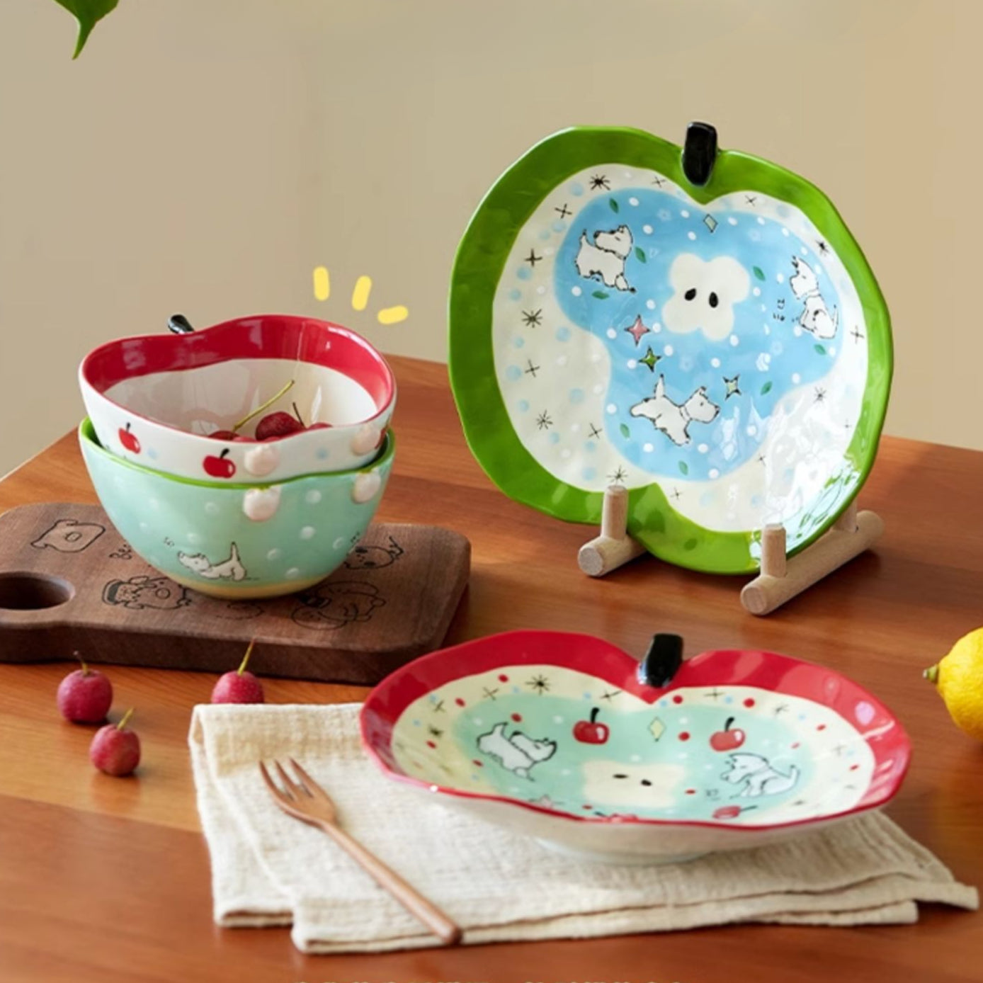Adorable Underglazed Handpainted Ceramic Bowls Plates