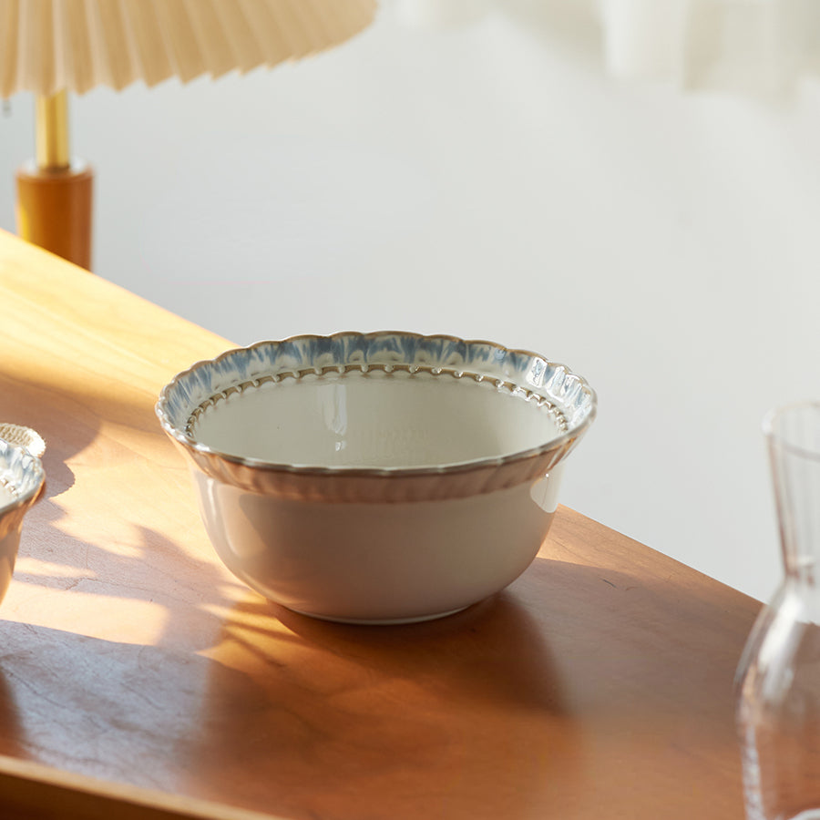 Vintage Ceramic Dinnerwares Set, Bowls Plates Mug with Lace Rim