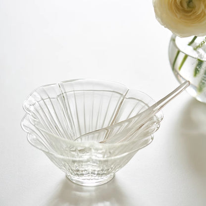 Delicate Petal Glass Bowl & Spoon