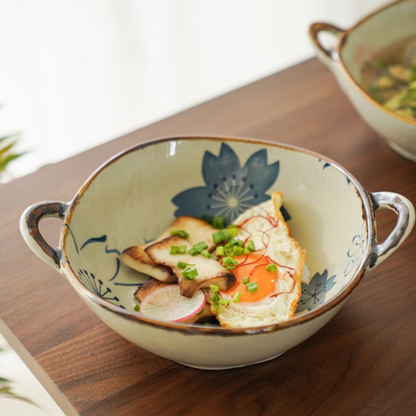 Delicate Japanese Style Ceramic Double-handled Soup Bowl