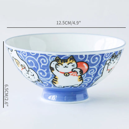 Japan Made Prosperity Animals Ceramic Rice Bowls