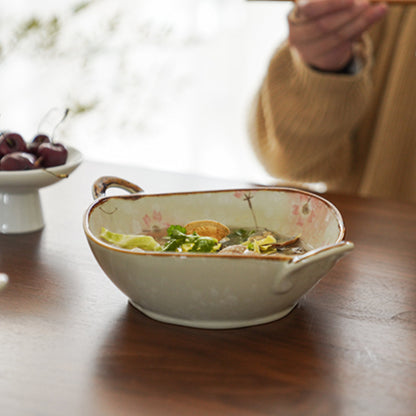 Delicate Japanese Style Ceramic Double-handled Soup Bowl