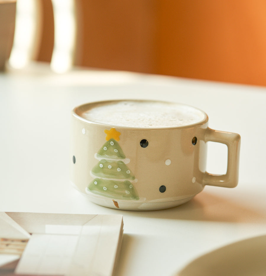 Christmas Tree Hand-painted Ceramic Mugs Plates Set - PeauleyHome