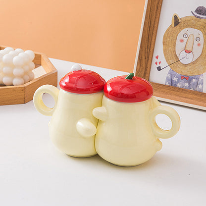 Lovely Ceramic Pair Mugs with Lids for Couples