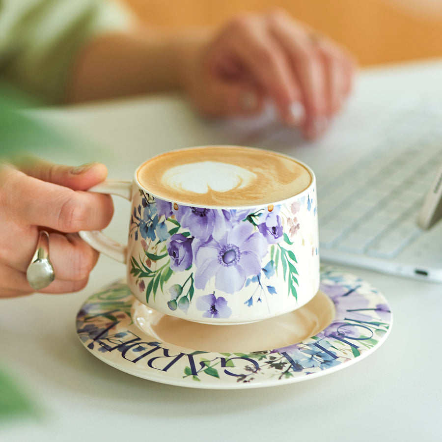 Delicate Floral Ceramic Coffee Mug Set