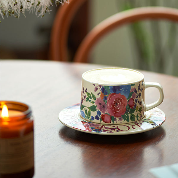 Delicate Floral Ceramic Coffee Mug Set