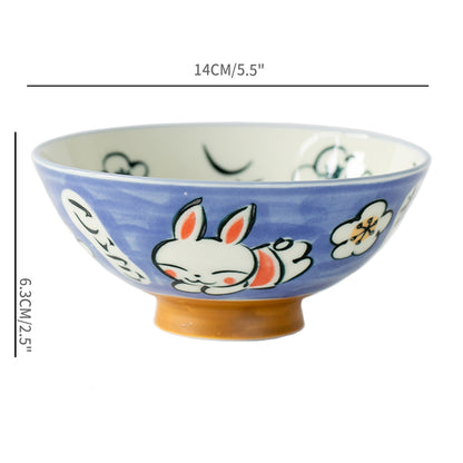 Japan Made Prosperity Animals Ceramic Rice Bowls