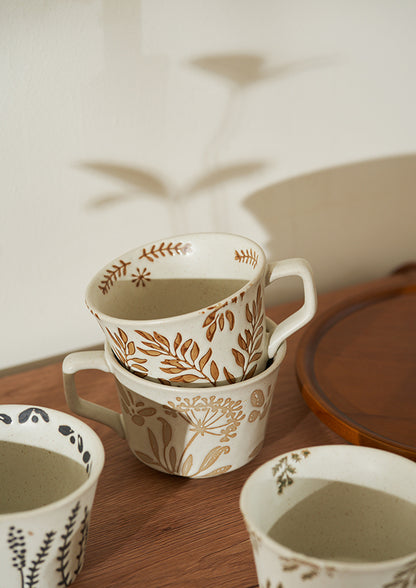 Engraved Floral Vintage Ceramic Coffee Mug - PeauleyHome