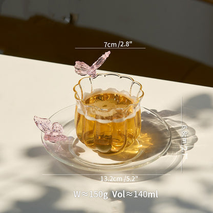 Exquisite Butterfly Wine Glass with Saucer Set of 2 for Women