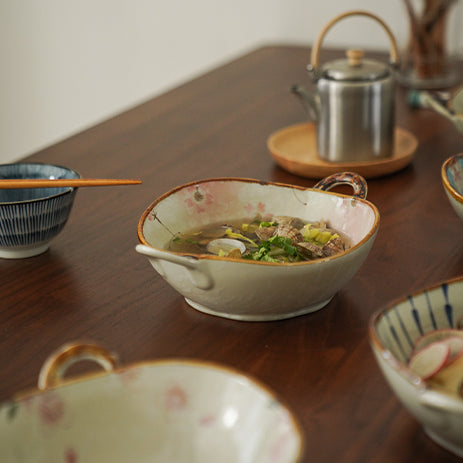 Delicate Japanese Style Ceramic Double-handled Soup Bowl