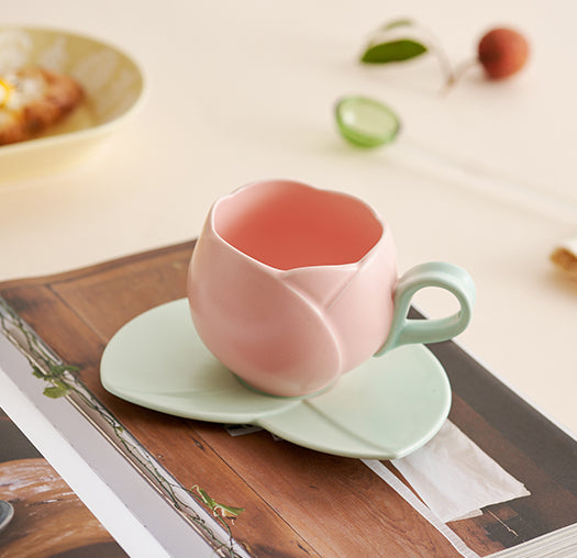 Tulip Coffee Mug Ceramic Cup Saucer Set - PeauleyHome