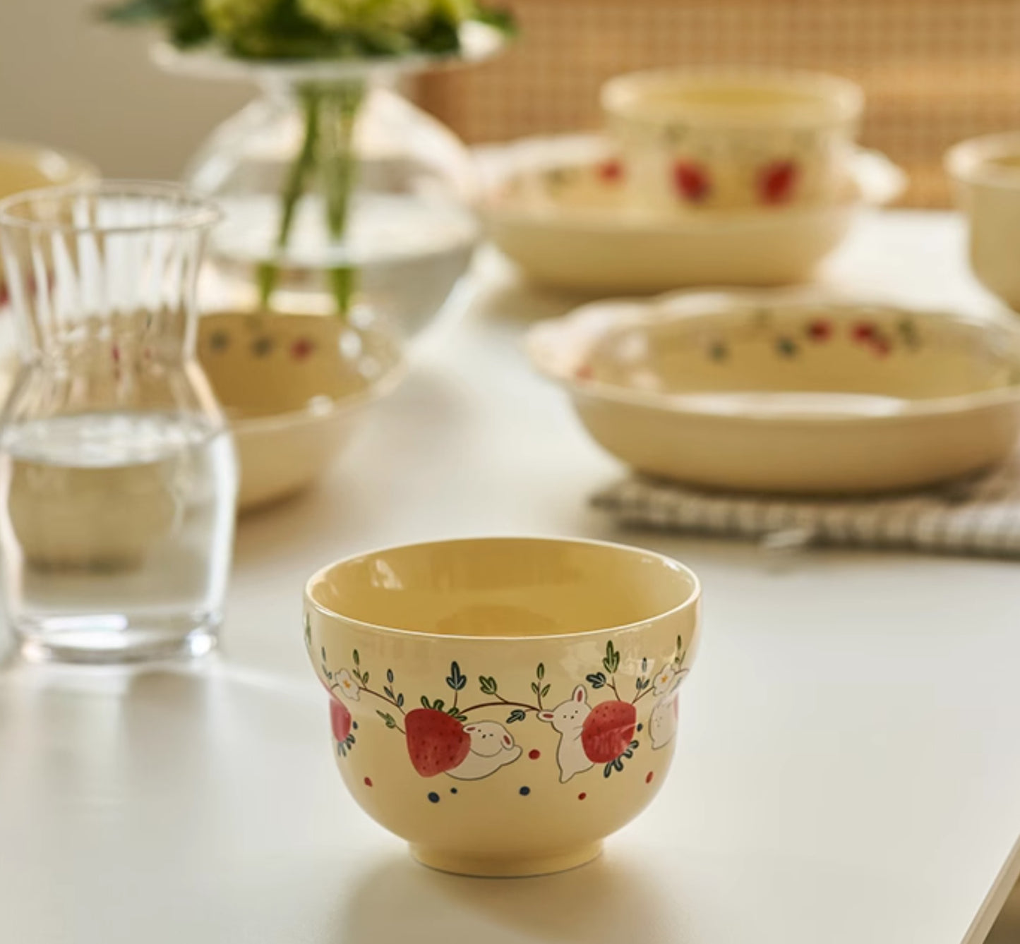 Strawberry Bunny Ceramic Bowls Plates Mugs - PeauleyHome