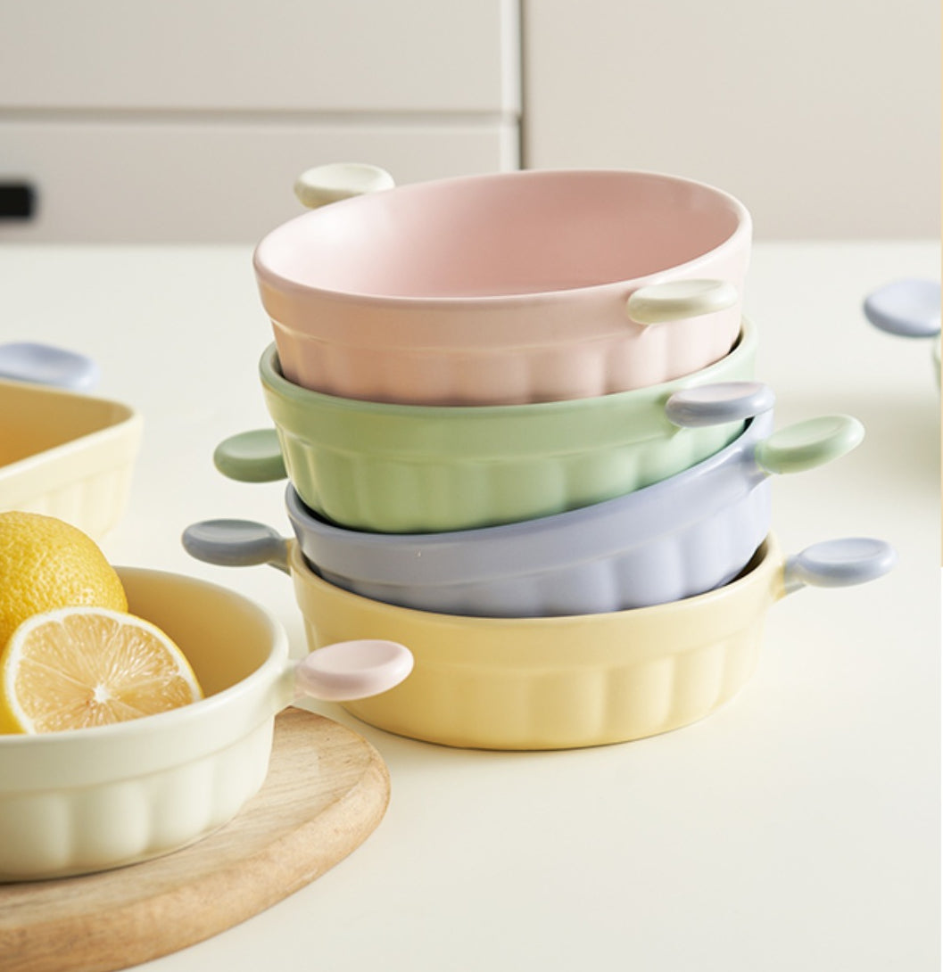 Macaroon Color Deep Plates with Two Handles - PeauleyHome