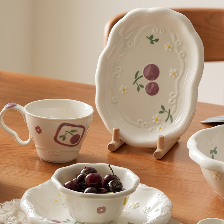 Embossed Ceramic Tablewares Irregular Bowls Plates Mugs Set