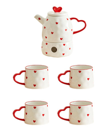 Heart Theme Ceramic Tea Pot Cup Plate Set - PeauleyHome