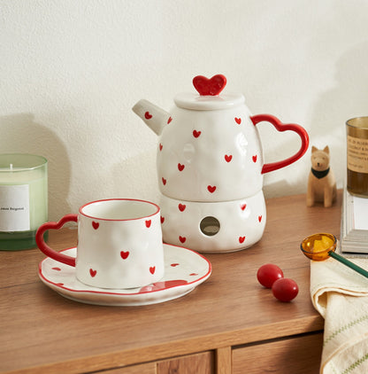 Heart Theme Ceramic Tea Pot Cup Plate Set - PeauleyHome