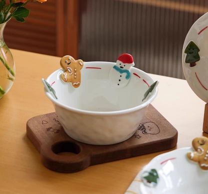 Handpainted Underglazed Ceramic Plate Spoon Christmas Gift