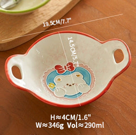 Cute Breakfast Ceramic Bowls Set with Two Handles for Children Set - PeauleyHome