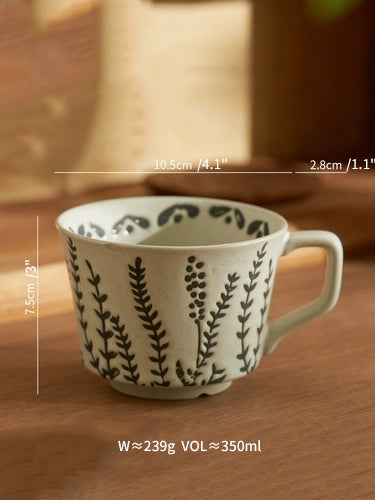 Engraved Floral Vintage Ceramic Coffee Mug - PeauleyHome