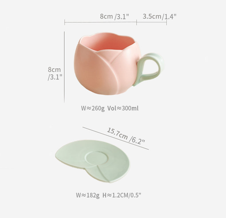 Tulip Coffee Mug Ceramic Cup Saucer Set - PeauleyHome