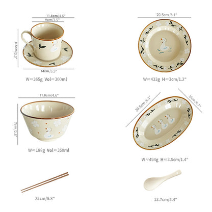 Pretty Floral Ceramic Plates Bowls Set