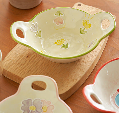 Cute Breakfast Ceramic Bowls Set with Two Handles for Children Set - PeauleyHome