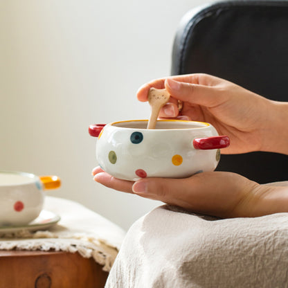 Dots Style Ceramic Bowls with Double Handles