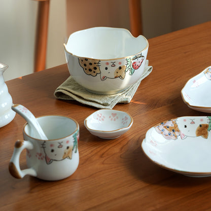 Underglazed Cat-themed Bowls Mugs Set